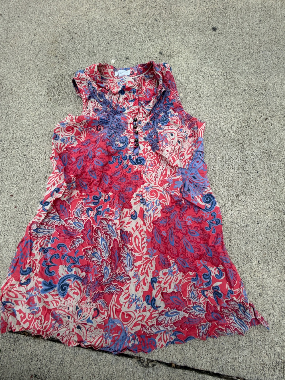 Charter Club tunic 8P Petites Red Blue Beige Paisley Sleeveless V Neck Button